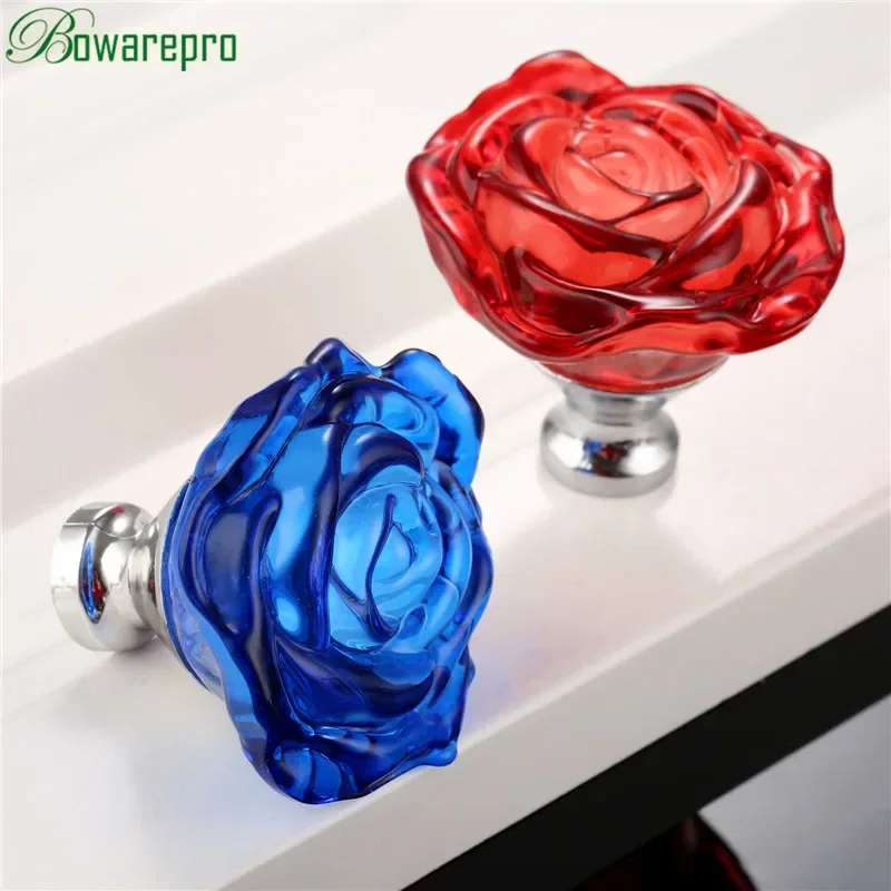 Furniture Hardware Supplies - bowarepro 50 mm Kristall-Ros-Glasgriff, Schrankknopf, Schubladengriff,