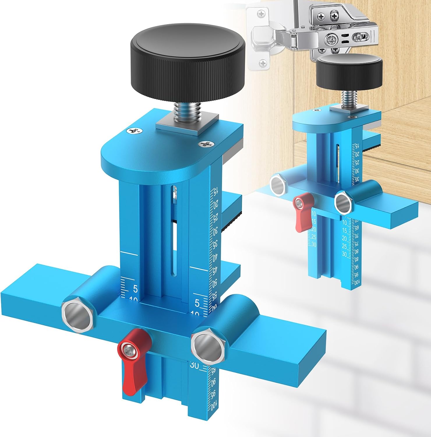 Furniture Hardware Jig - 3-in-1-Schranktür-Montagevorrichtung mit Rückprallvorrichtung, Werkzeug zur Positionierung,