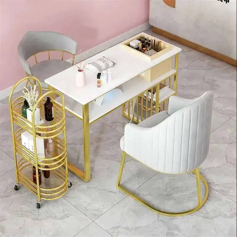 Z. A. Furniture - Tischstuhl, modernes, minimalistisches und marmorfarbenes Maniküre-Set,